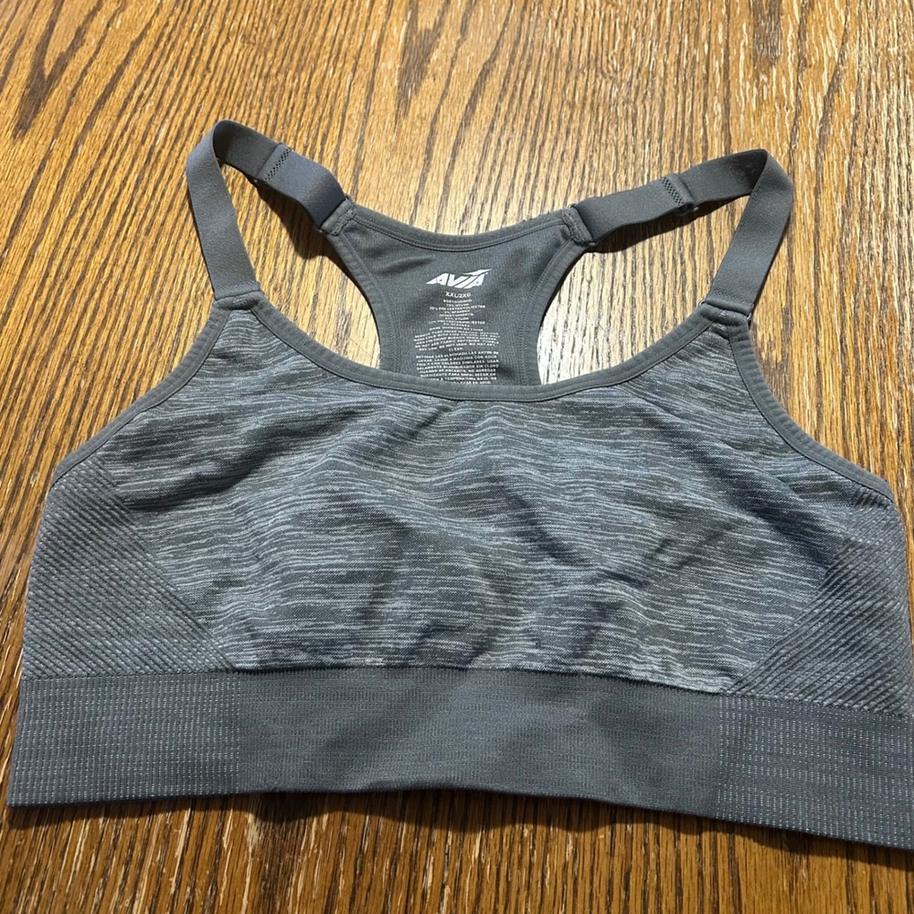 Avia Womens XXL Charcoal Grey Heathered Racerback Sports‎ Bra Adjustable Straps